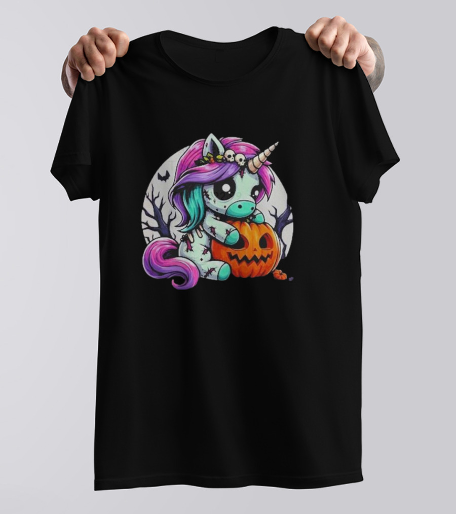Zombie Unicorn Halloween Cute Punk Rock Gothic Pumpkin T-Shirt