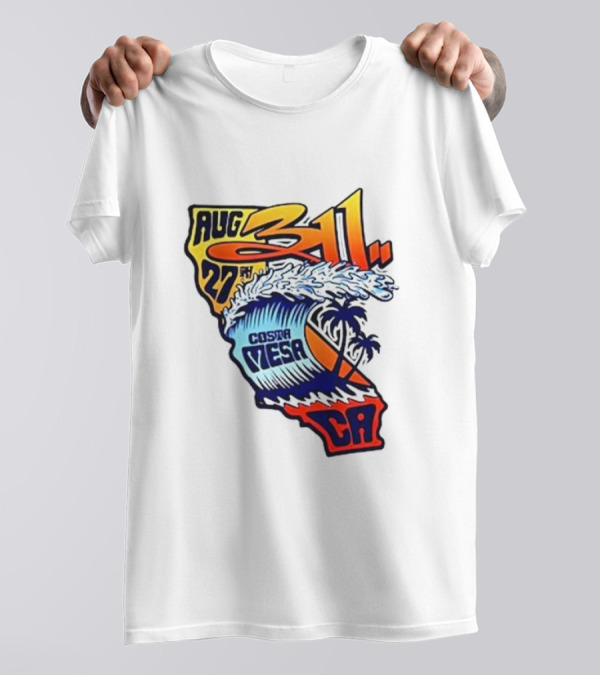 Aug 27 311 Costa Mesa CA Tour Wave Surfboard Palm Trees T-Shirt