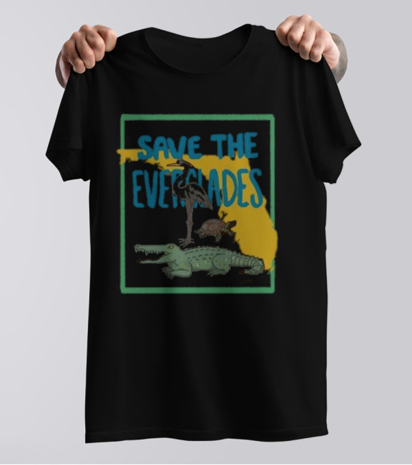 Gators Daily Save The Everglades Florida Map With Alligator, Heron, And Turtle T-Shirt