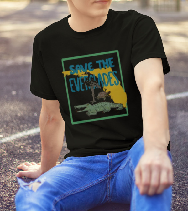 Gators Daily Save The Everglades Florida Map With Alligator, Heron, And Turtle T-Shirt