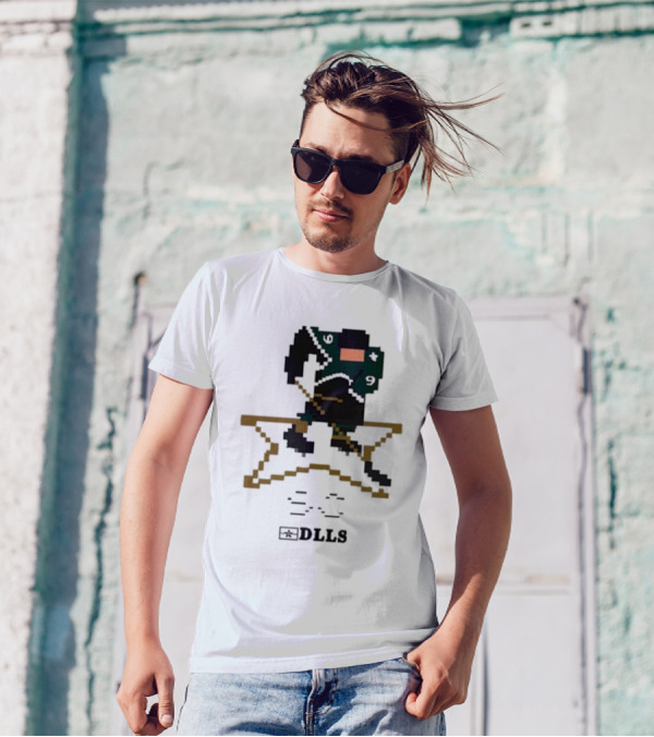 Dallas Stars DLLS 16 Bit Pixel Art Hockey Player T-Shirt