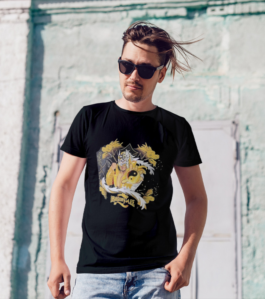Dragon Lee Superstar Masked Wrestler Yin Yang Golden Dragon T-Shirt