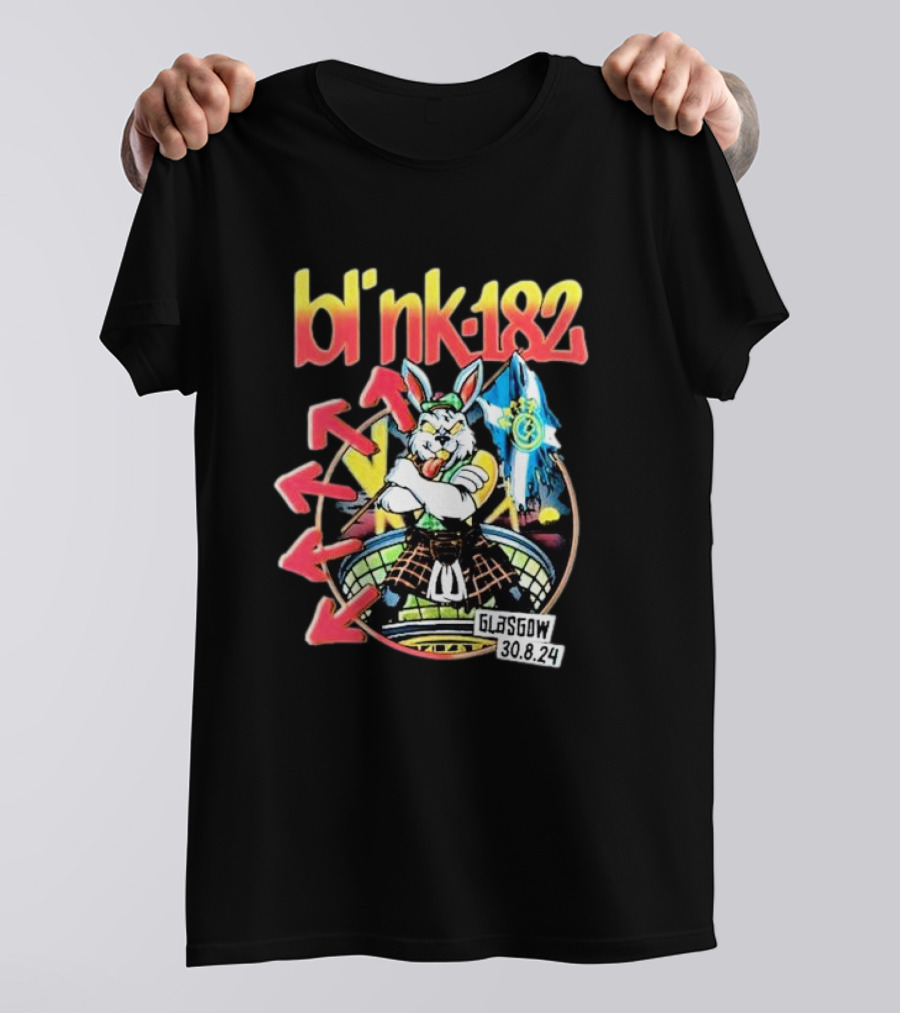 Blink-182 Glasgow August 30 2024 Bunny In Kilt With Target And Arrows T-Shirt