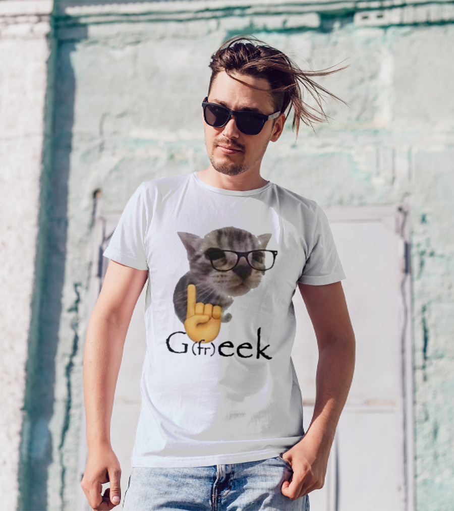 Goofy Ahhs Geek Cat Meme With Glasses And Emoji Finger T-Shirt
