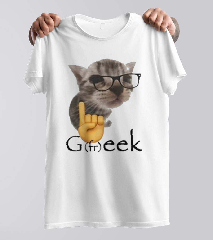 Goofy Ahhs Geek Cat Meme With Glasses And Emoji Finger T-Shirt