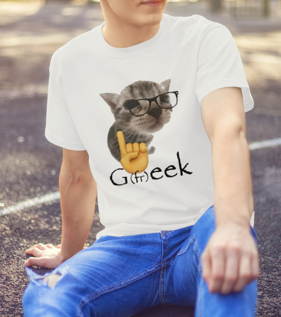 Goofy Ahhs Geek Cat Meme With Glasses And Emoji Finger T-Shirt