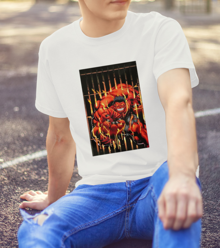 Marvel Red Hulk Escaping Fiery Cage T-Shirt