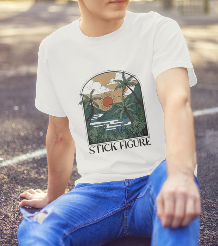 Stick Figure Tropical Sunset Paradise T-Shirt