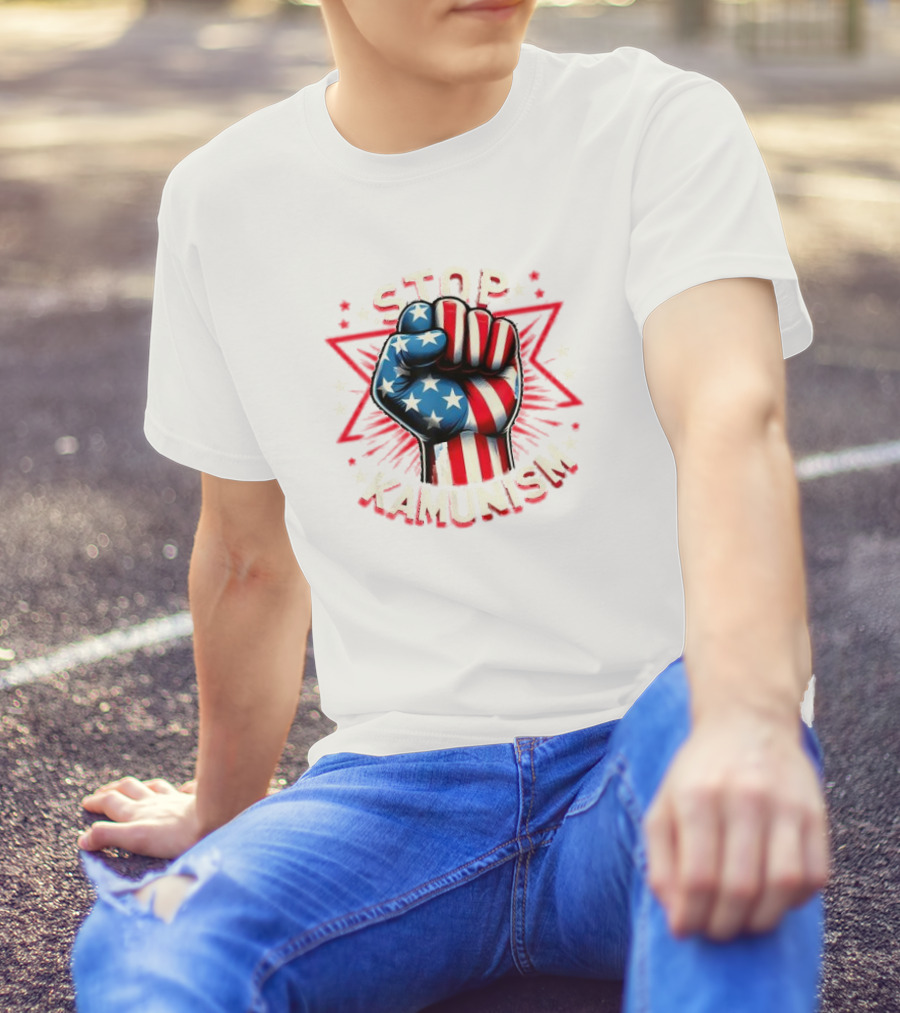 Stop Kamunism American Flag Fist With Stars And Red Stripes T-Shirt