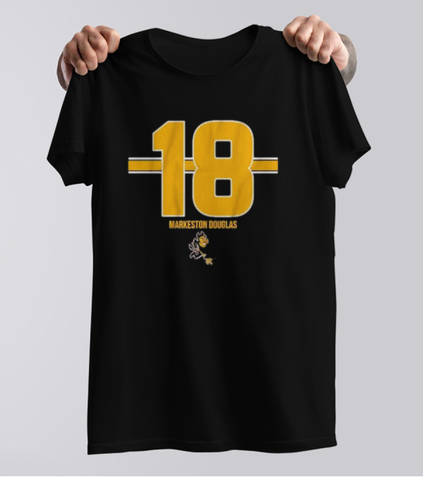 Markeston Douglas 18 Stripe ASU Football With Sun Devil Mascot T-Shirt