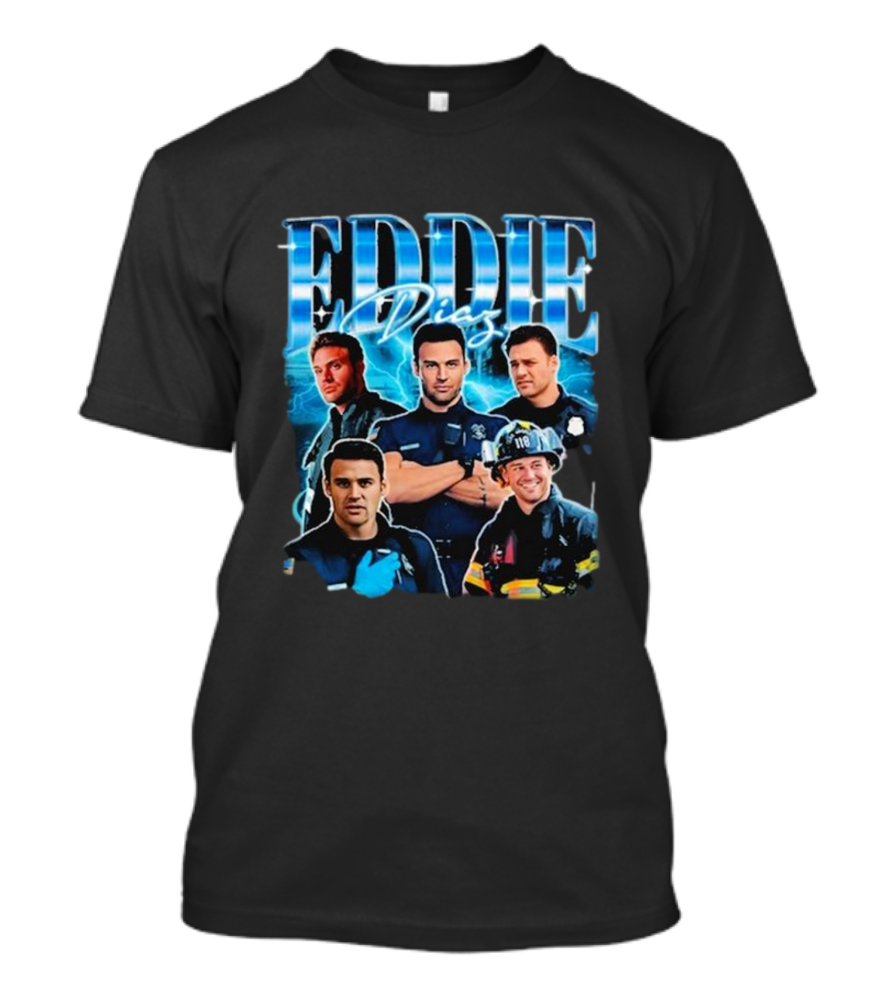 Eddie Diaz Retro 90s Vintage Firefighter Crew T-Shirt