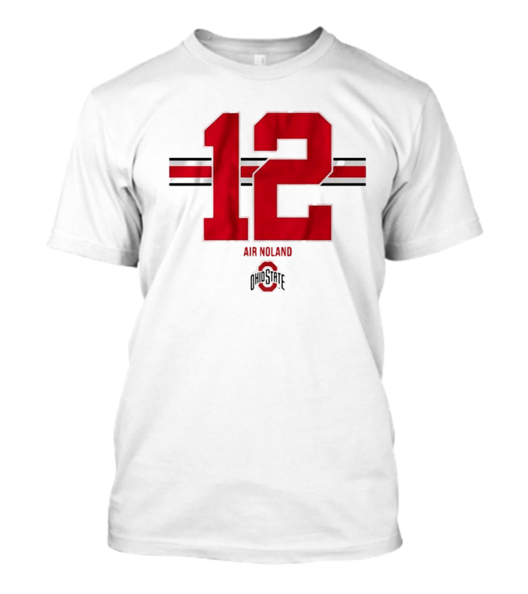 Ohio State 12 Air Noland Scarlet And Gray Stripe T-Shirt