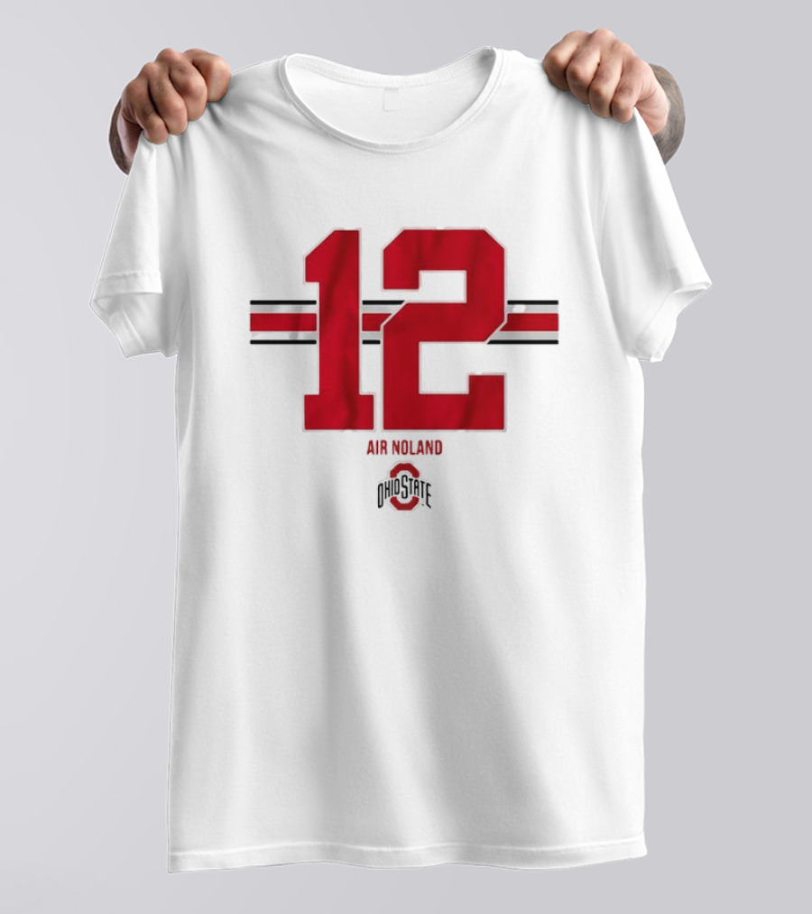 Ohio State 12 Air Noland Scarlet And Gray Stripe T-Shirt