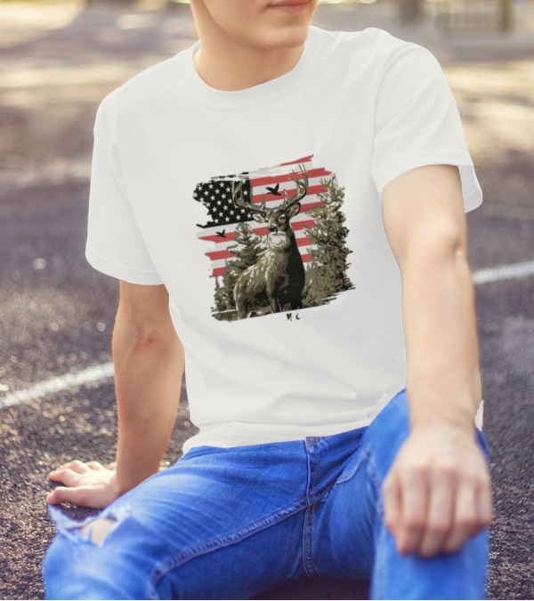 American Buck Cardin Mccoy Deer Forest Flag Scene T-Shirt