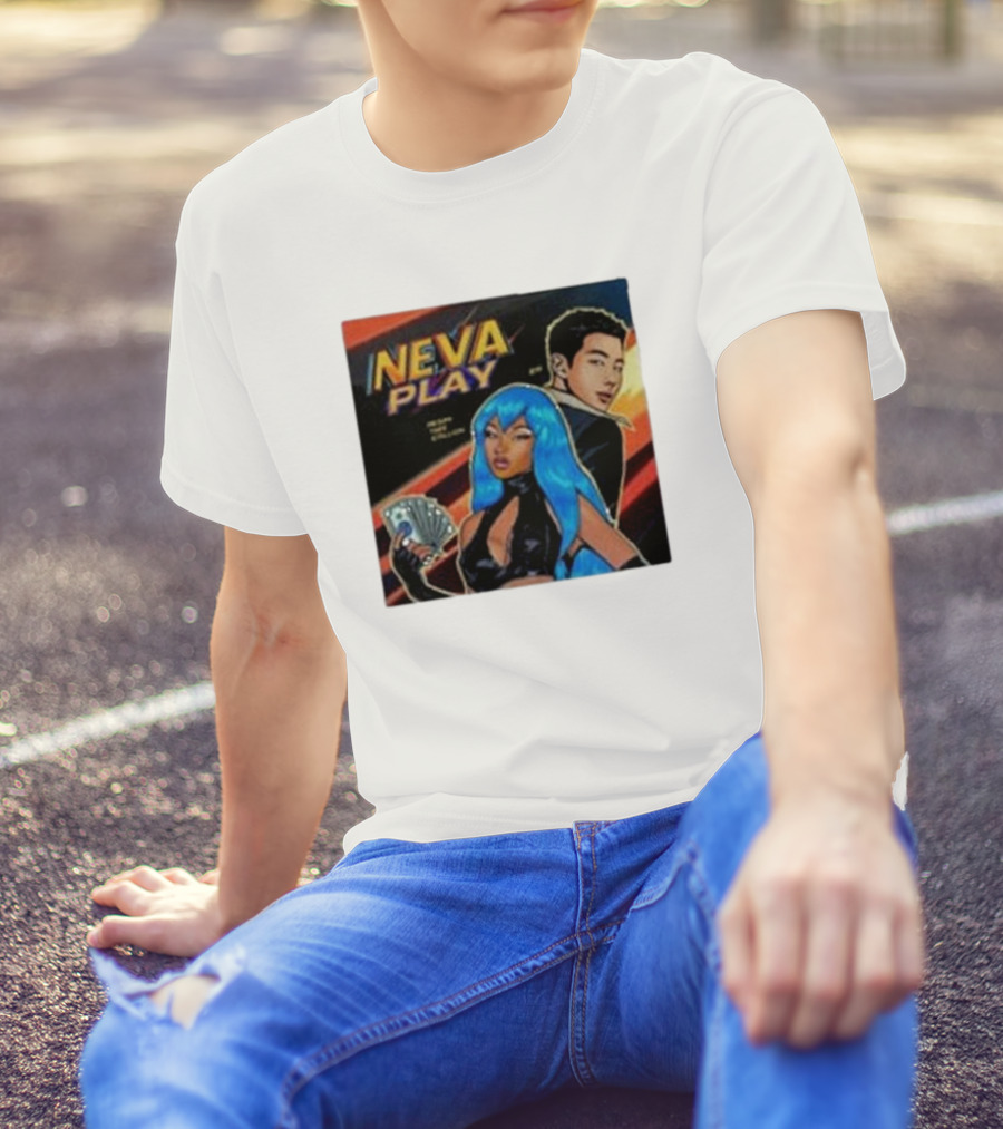 Megan Thee Stallion Neva Play Comic Style Artwork With Blue-Haired Character And Cards T-Shirt