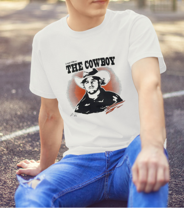 Logan Wilson The Cowboy Signature Art With Western Hat And Orange Backdrop T-Shirt