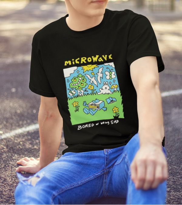 Microwave Bored Of Being Sad Colorful Cartoon Landscape With Sun And Bunny T-Shirt