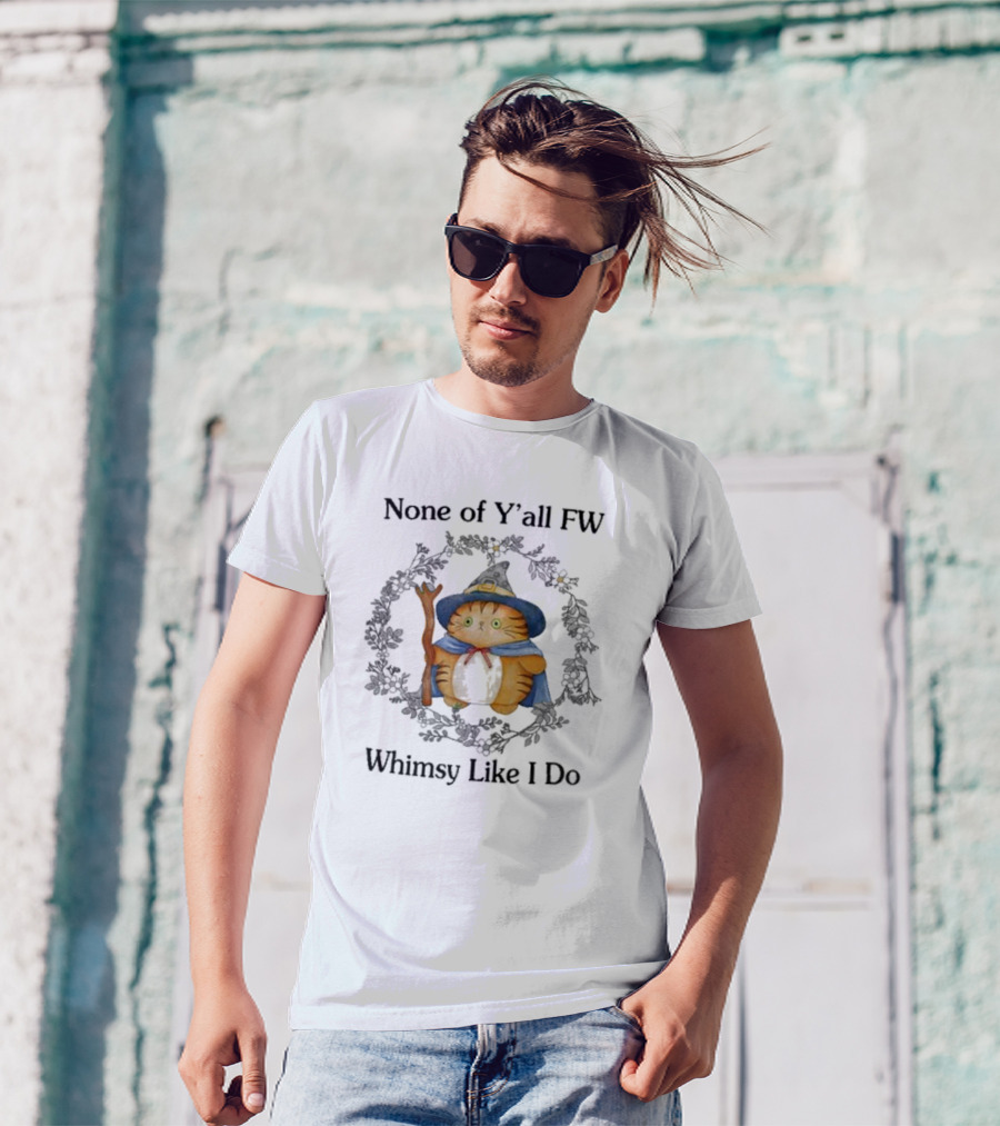 None Of Y’all FW Whimsy Like I Do Cat Wizard With Staff In Floral Circle T-Shirt