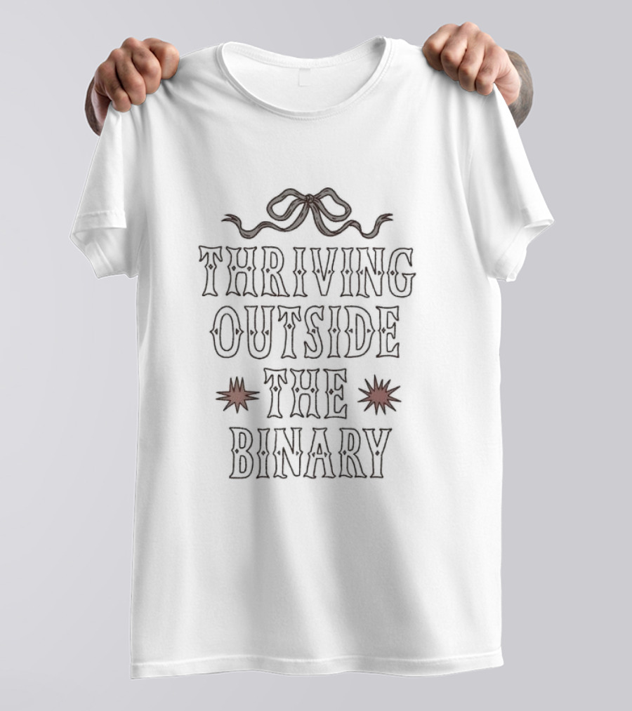 Thriving Outside The Binary Retro Stars Bow Text T-Shirt