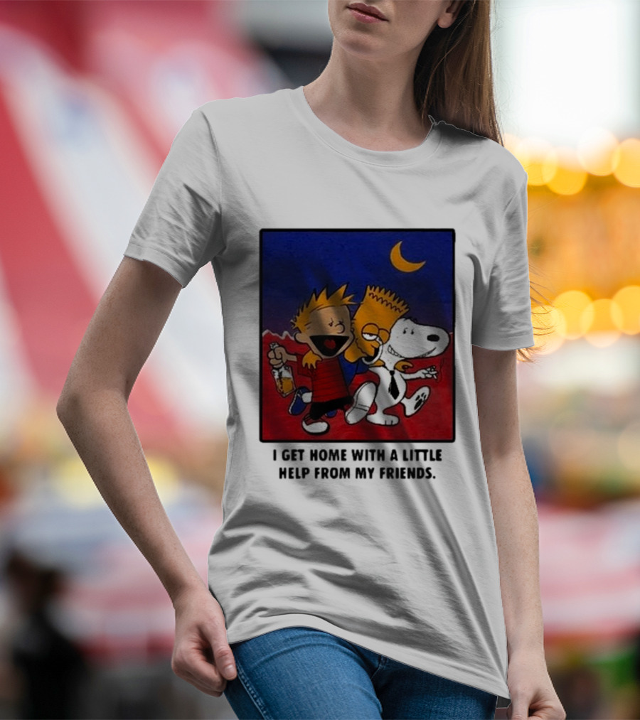 Criminal Simpsons Snoopy And Friends Get Home With A Little Help Under Moon T-Shirt