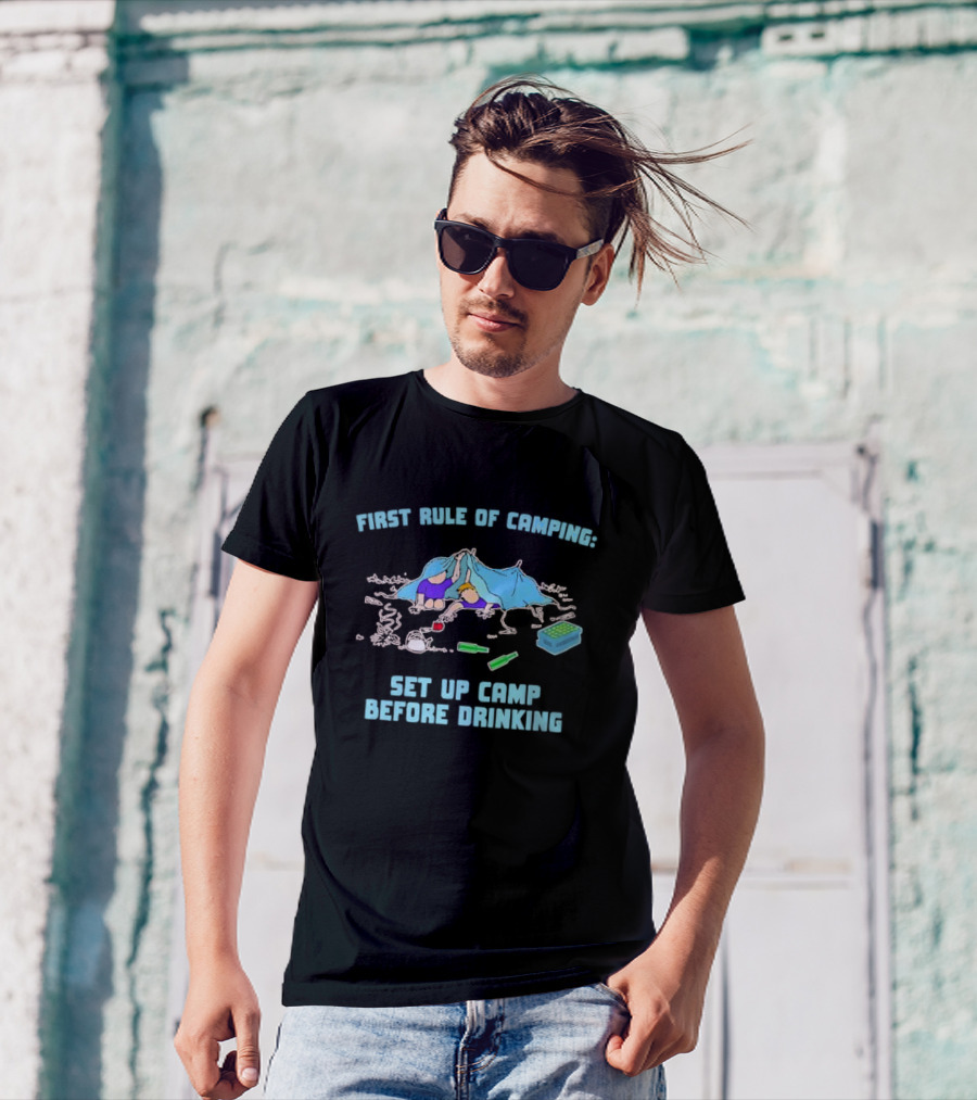 First Rule Of Camping Set Up Camp Before Drinking Bottle Tent Campers T-Shirt