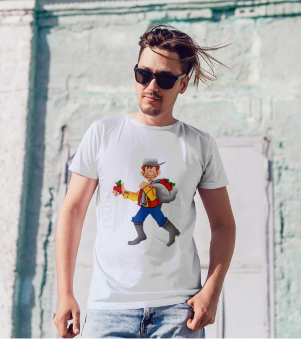 Johnny Appleseed Cartoon Character With Apple Backpack T-Shirt