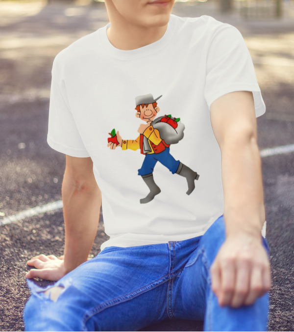 Johnny Appleseed Cartoon Character With Apple Backpack T-Shirt