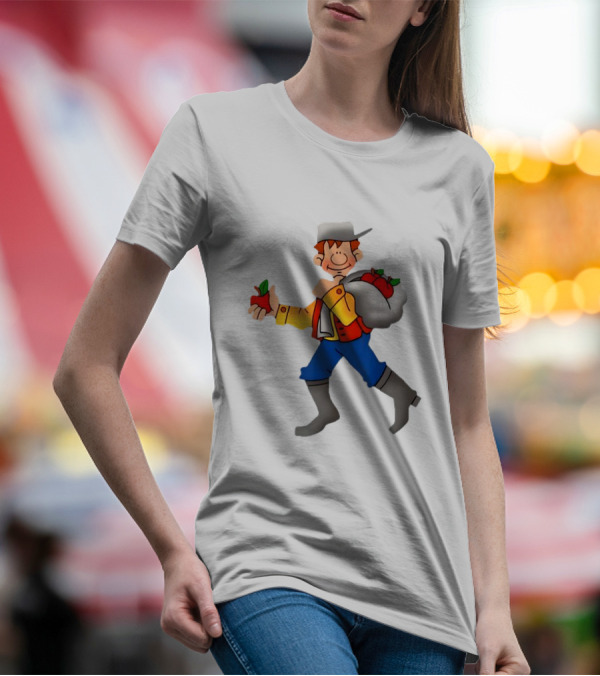 Johnny Appleseed Cartoon Character With Apple Backpack T-Shirt