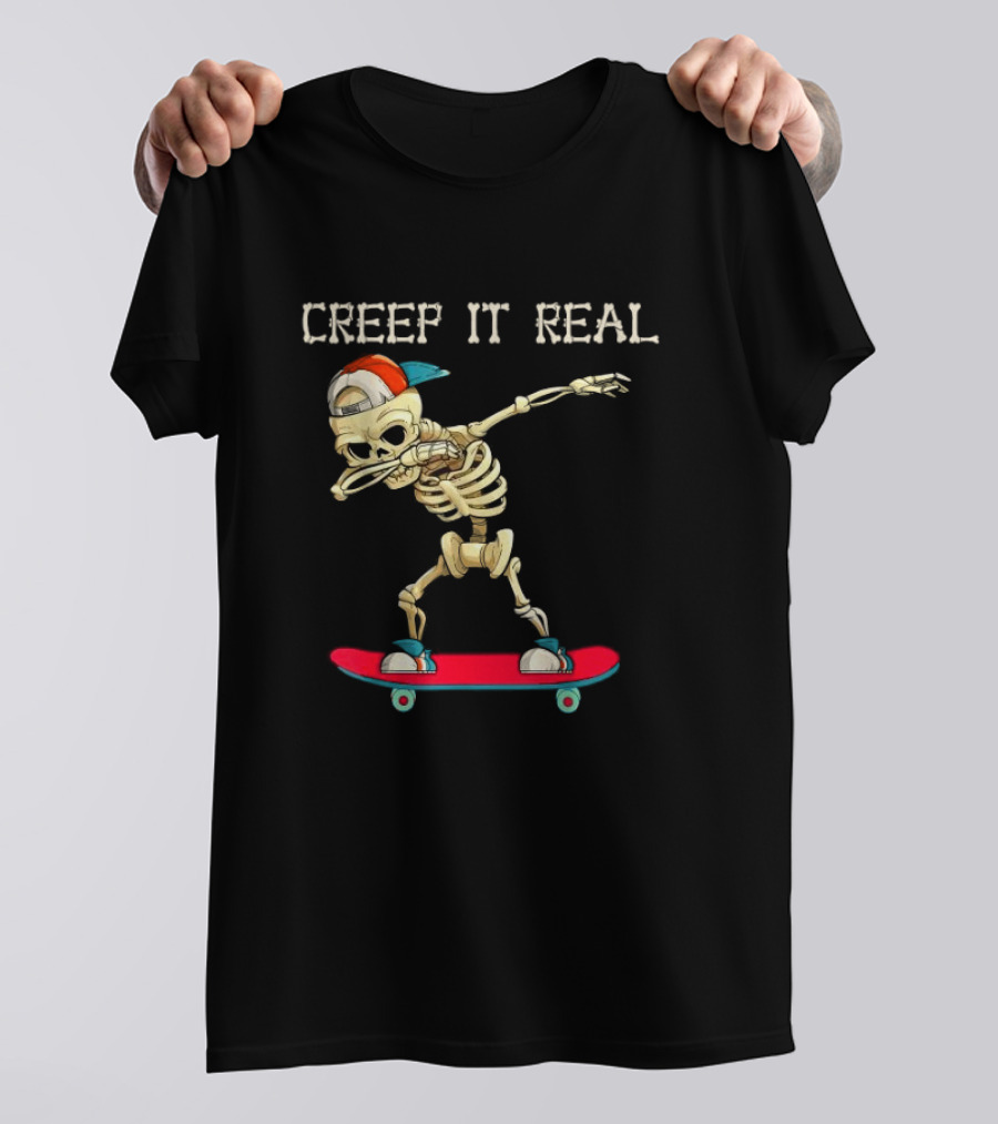 Creep It Real Dabbing Skate Skeleton Halloween T-Shirt
