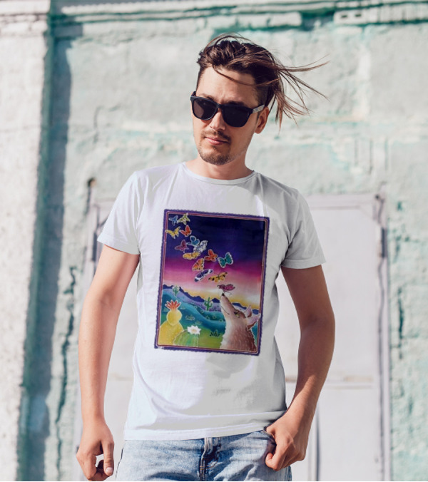 Jimmorris Nature’s Wonders Desert Coyote And Colorful Butterflies T-Shirt