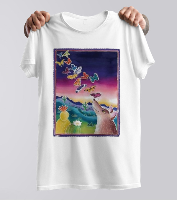 Jimmorris Nature’s Wonders Desert Coyote And Colorful Butterflies T-Shirt