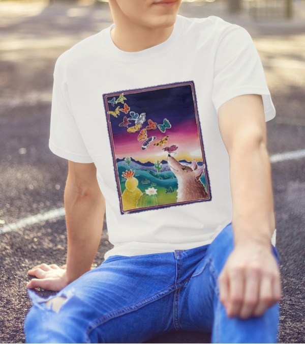 Jimmorris Nature’s Wonders Desert Coyote And Colorful Butterflies T-Shirt