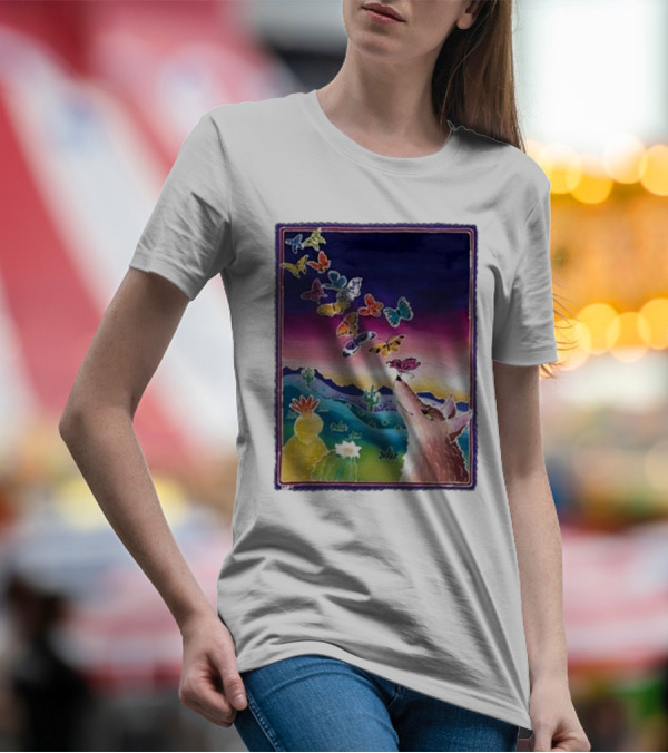 Jimmorris Nature’s Wonders Desert Coyote And Colorful Butterflies T-Shirt