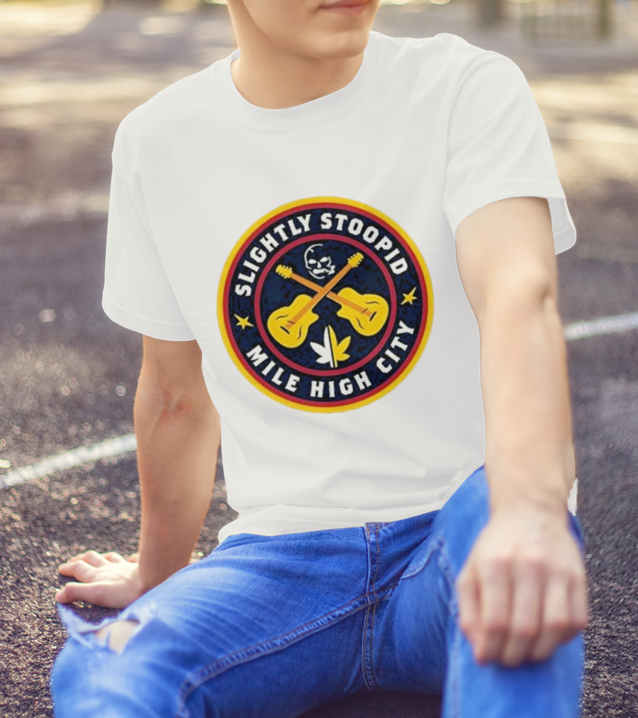 Slightly Stoopid Mile High City Crossed Guitars Skull Leaf Badge T-Shirt