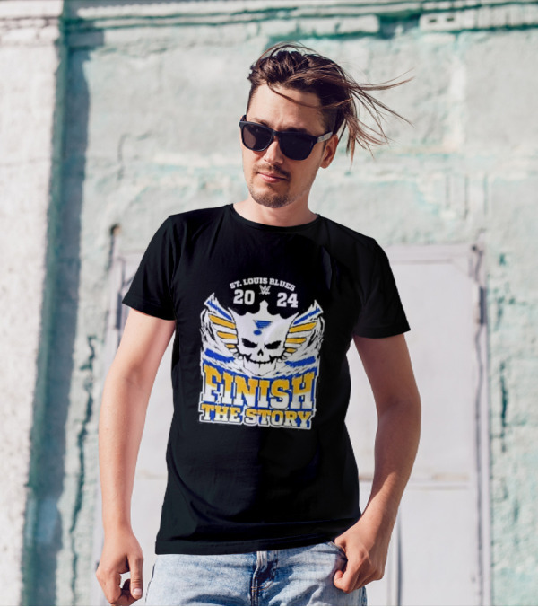 St. Louis Blues 2024 Wings Skull Finish The Story T-Shirt
