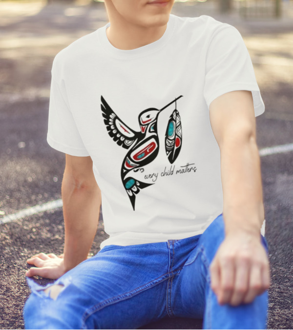 Every Child Matters Indigenous Hummingbird Feathers Orange Day T-Shirt