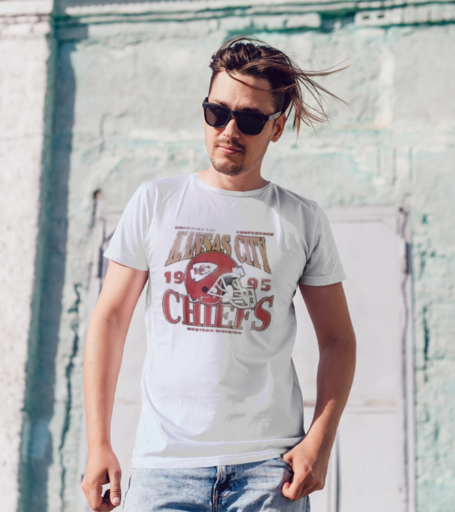 Kansas City Chiefs 1995 American Football Conference Western Division Retro Helmet T-Shirt