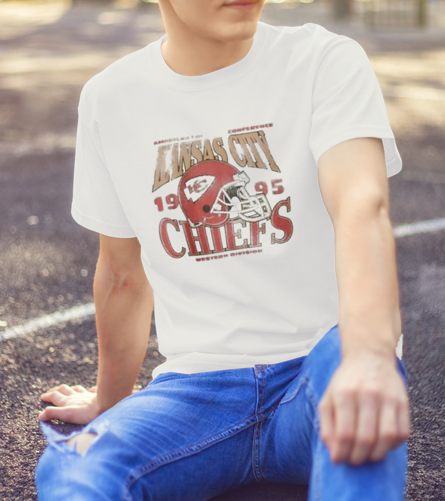 Kansas City Chiefs 1995 American Football Conference Western Division Retro Helmet T-Shirt