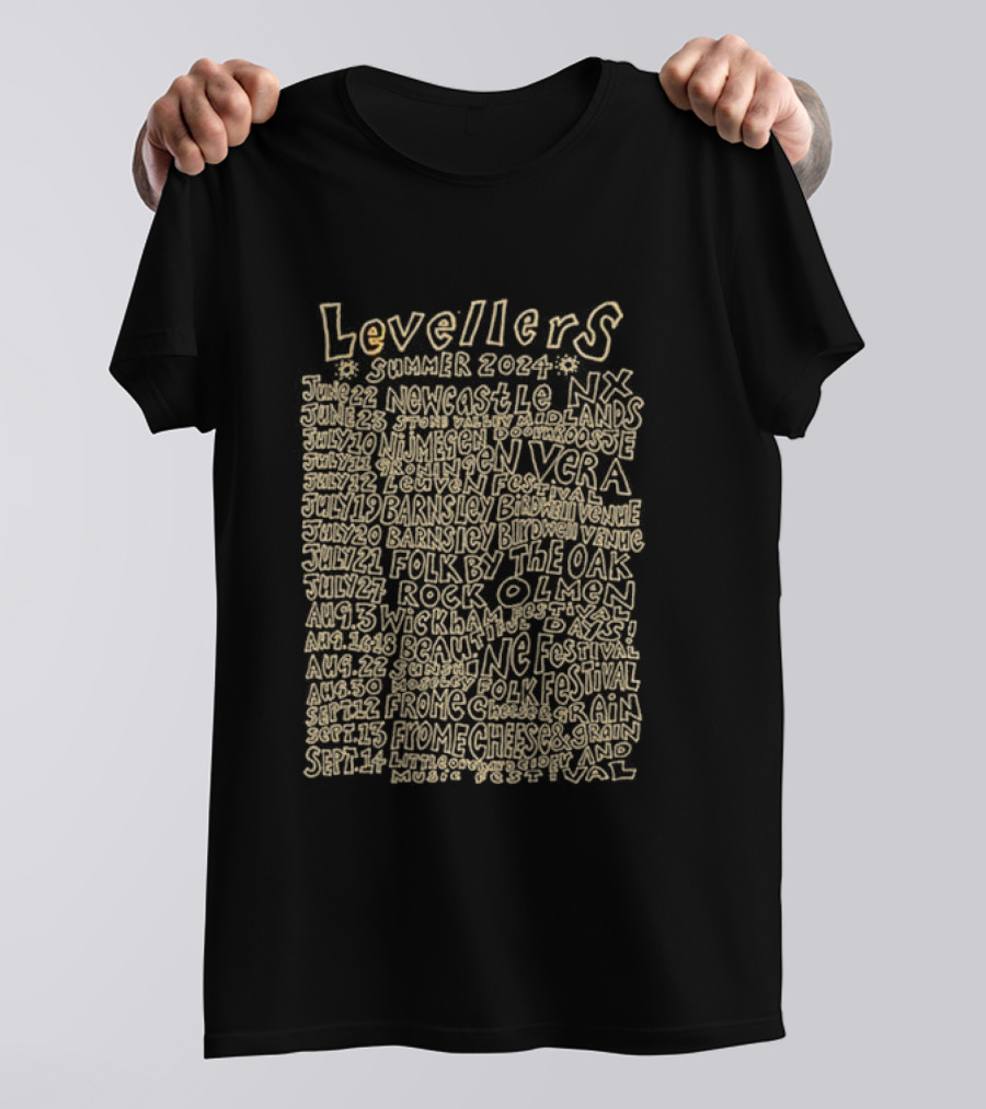 Levellers Summer 2024 UK Europe Tour Dates Newcastle Netherlands Folk By The Oak Olmen Wickham Broadstairs Cheese And Grain Moseley T-Shirt