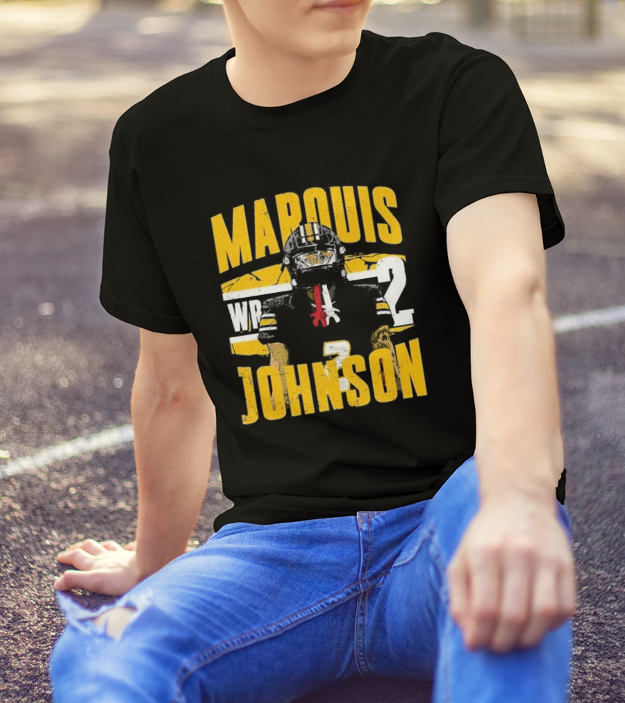 Marquis Johnson WR 2 Football Player Black And Yellow T-Shirt