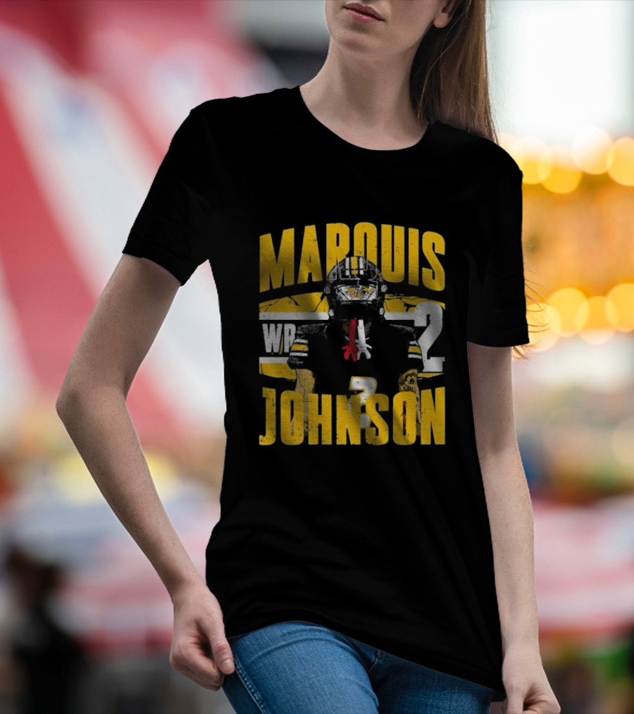 Marquis Johnson WR 2 Football Player Black And Yellow T-Shirt