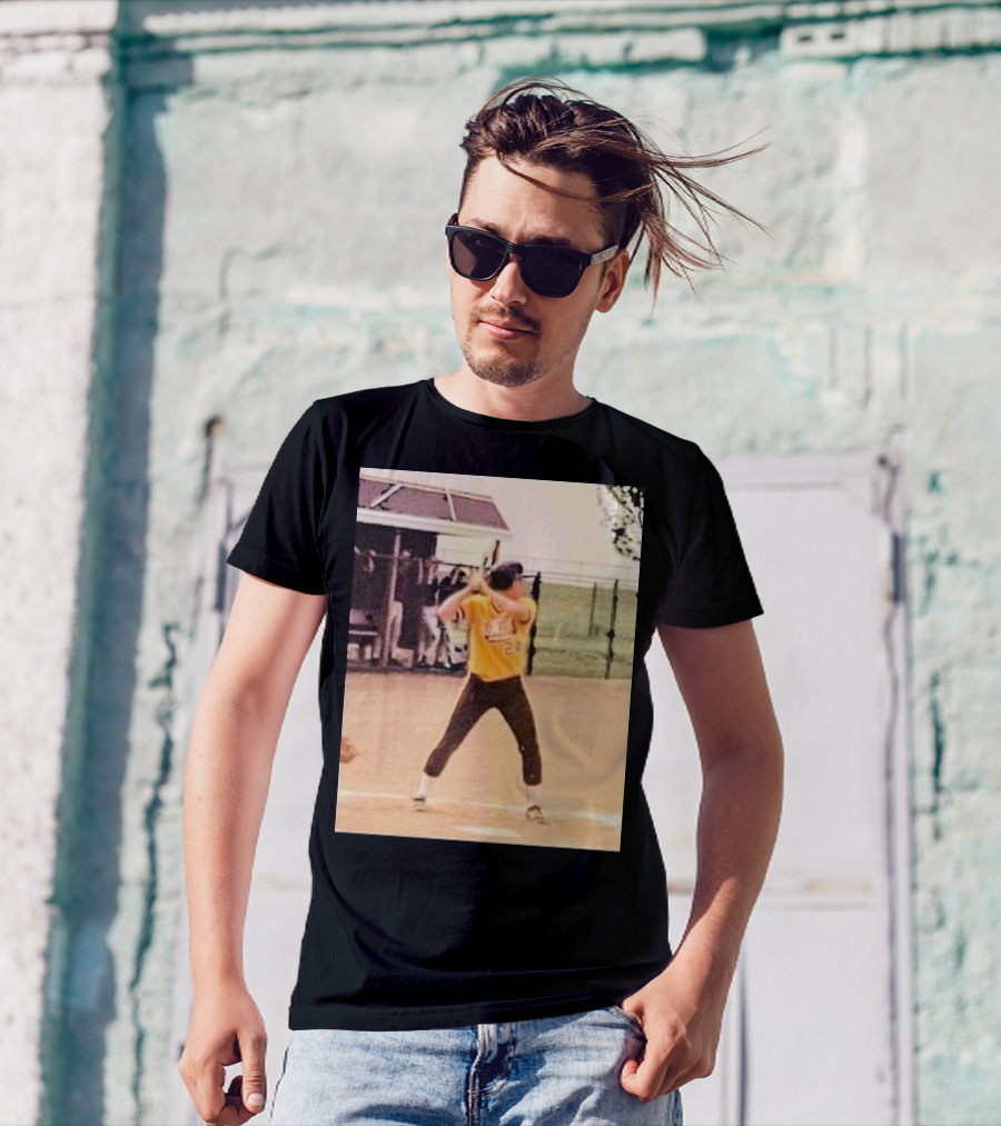 Team Tony Baseball Player Vintage Yellow Uniform Action Shot T-Shirt