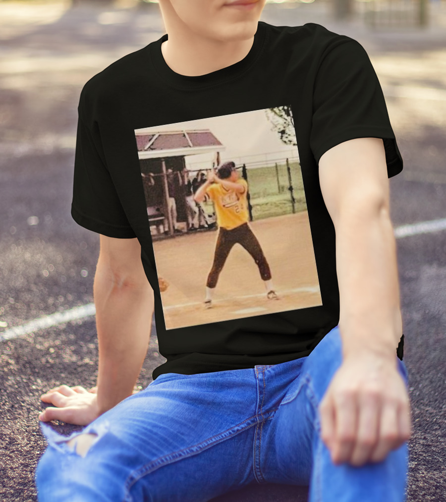 Team Tony Baseball Player Vintage Yellow Uniform Action Shot T-Shirt