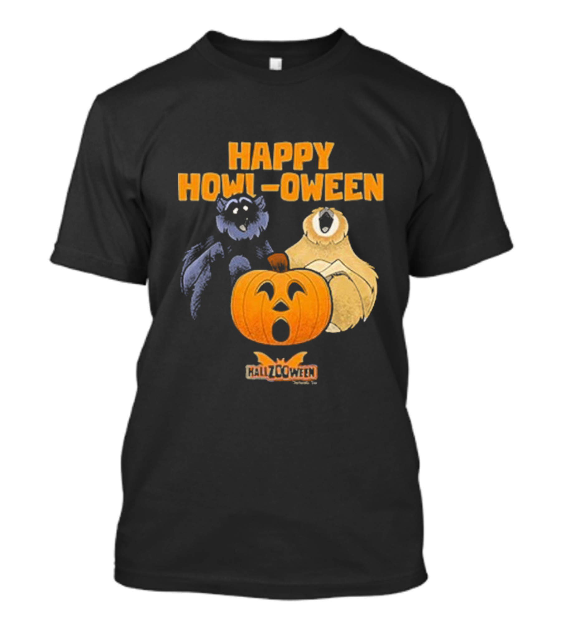 Happy Howl-oween Gibbons With Pumpkin And Hallzcoween Banner T-Shirt