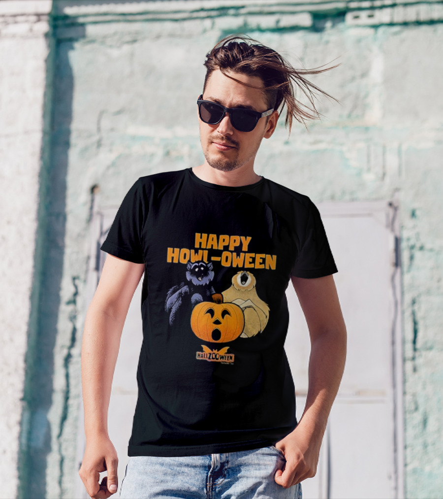 Happy Howl-oween Gibbons With Pumpkin And Hallzcoween Banner T-Shirt