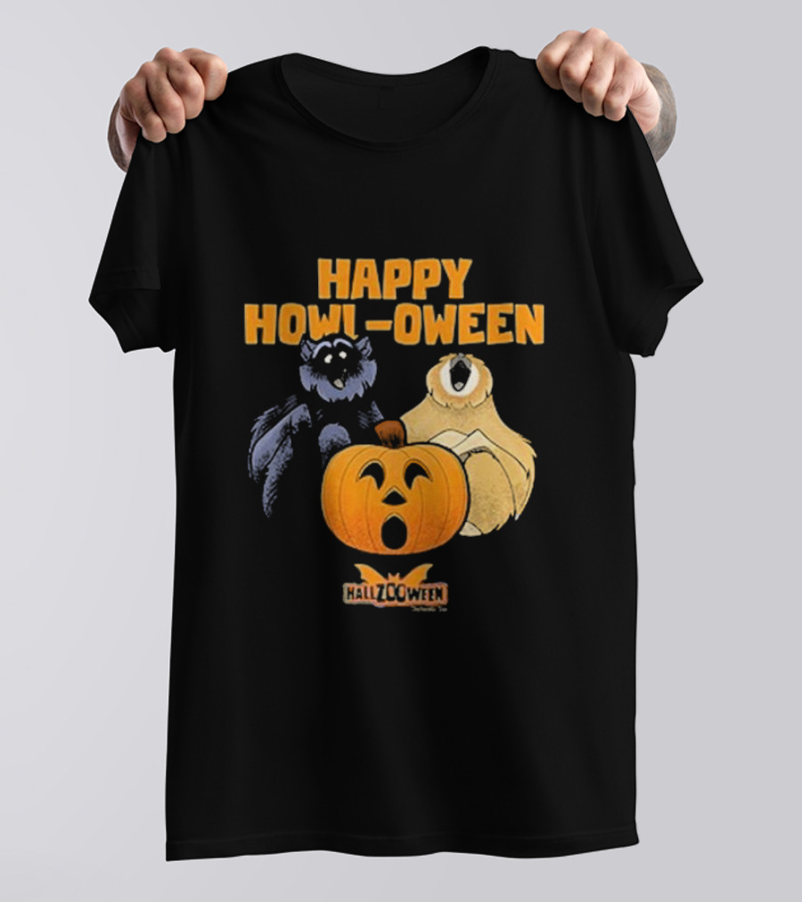Happy Howl-oween Gibbons With Pumpkin And Hallzcoween Banner T-Shirt