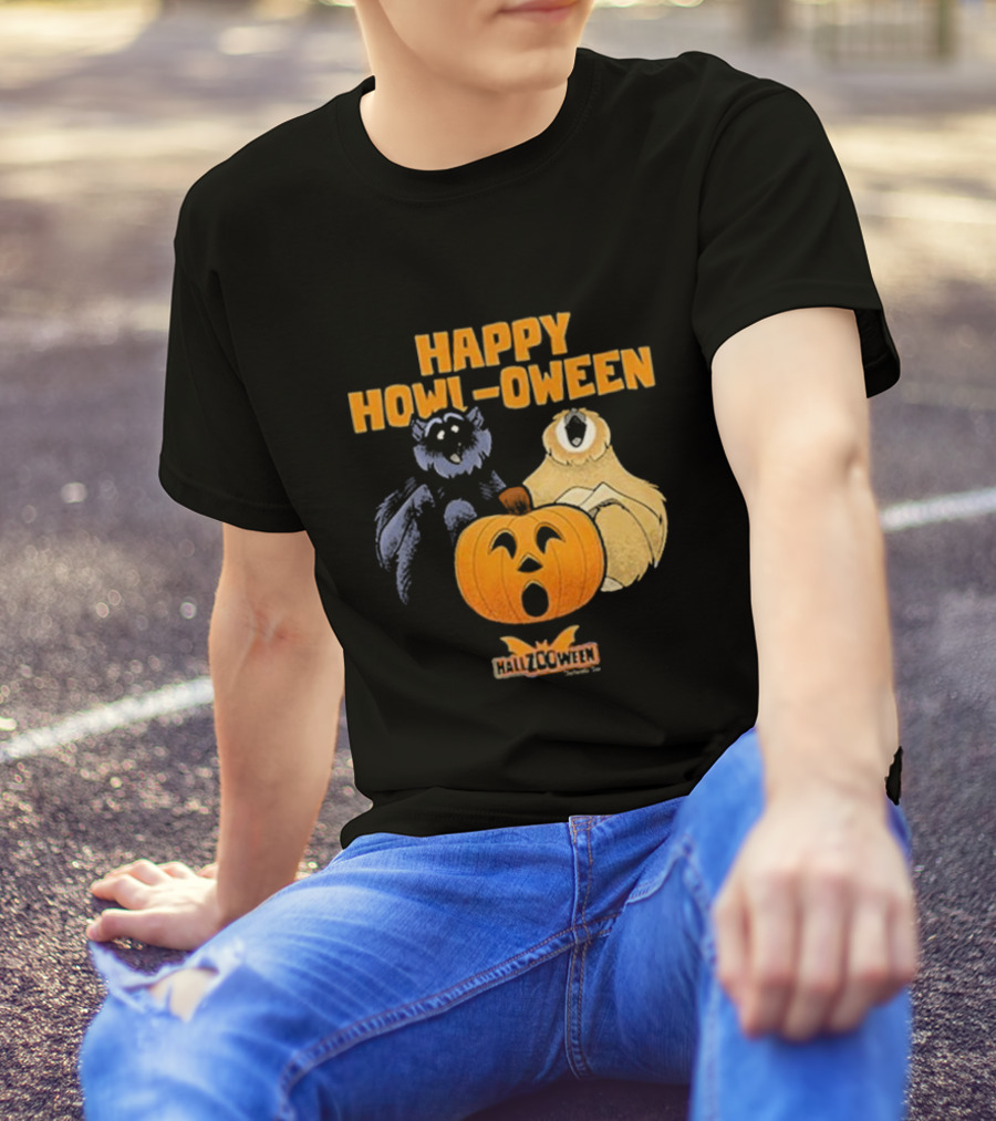 Happy Howl-oween Gibbons With Pumpkin And Hallzcoween Banner T-Shirt