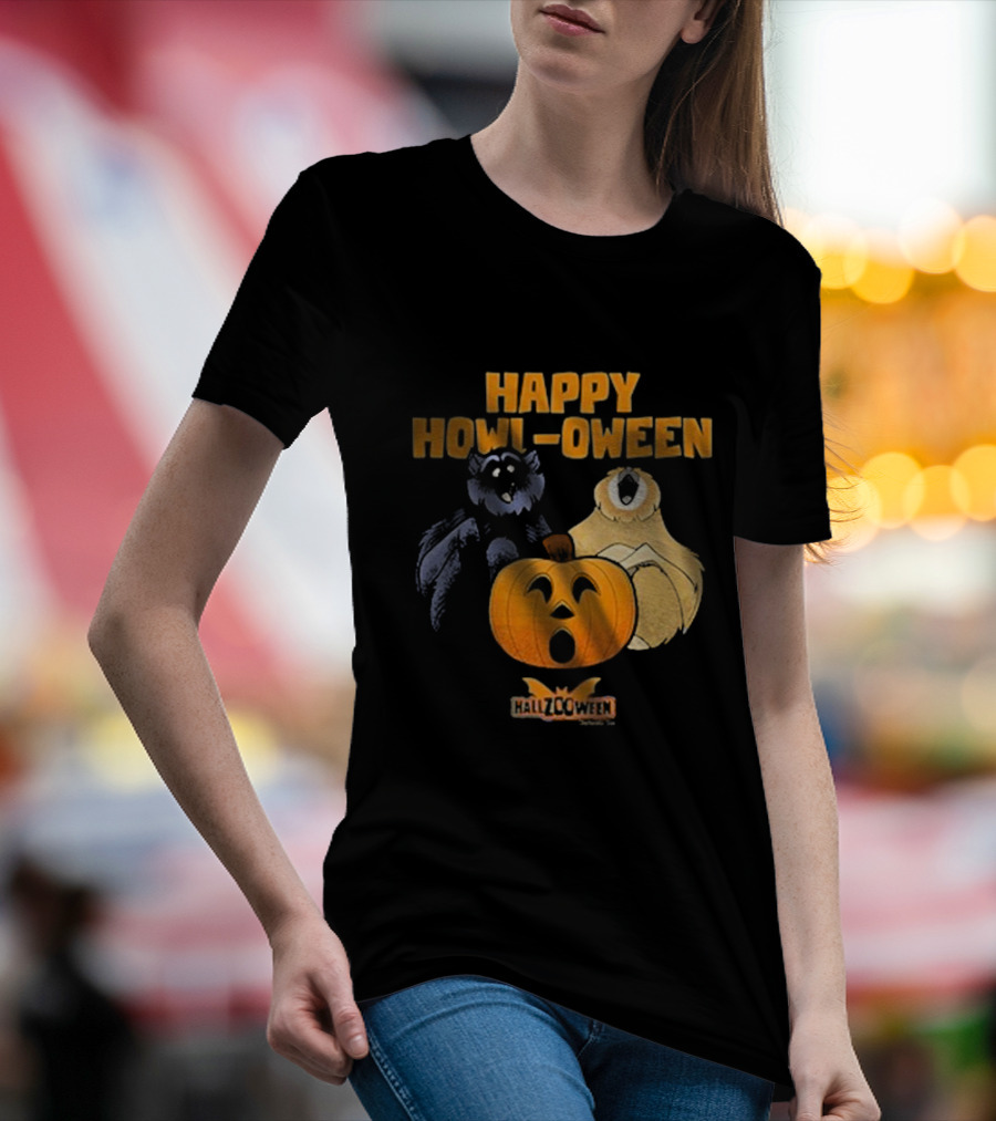 Happy Howl-oween Gibbons With Pumpkin And Hallzcoween Banner T-Shirt