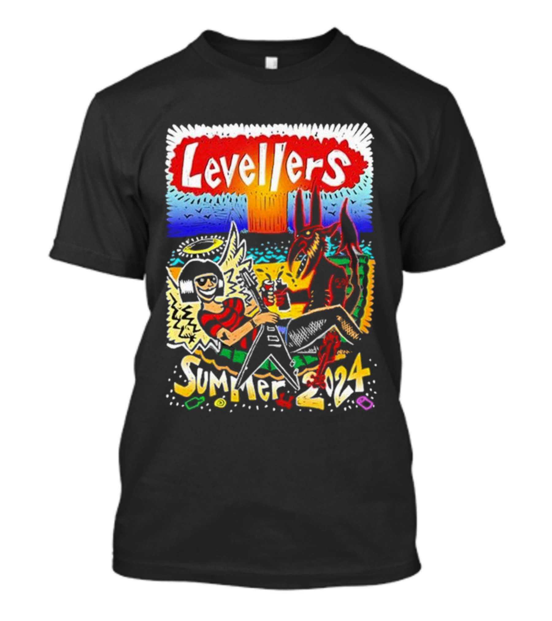 Levellers Summer 2024 Tour Dates Festival Scene Guitar Demon T-Shirt