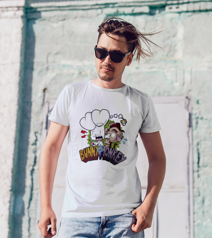 Bunny Vs Monkey Comic Showdown With Boxing Glove And Cartoon Expressions T-Shirt